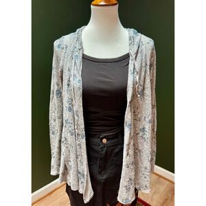 Freshman‎ Floral Hooded Open Front Lightweight Knit Sweater Size M